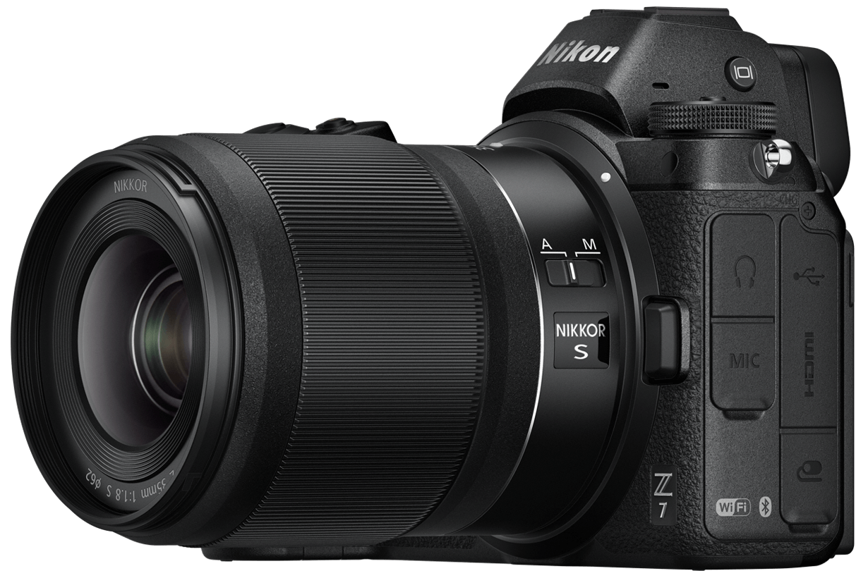 Side view of a Nikon DSLR with hot spots indicating different features.